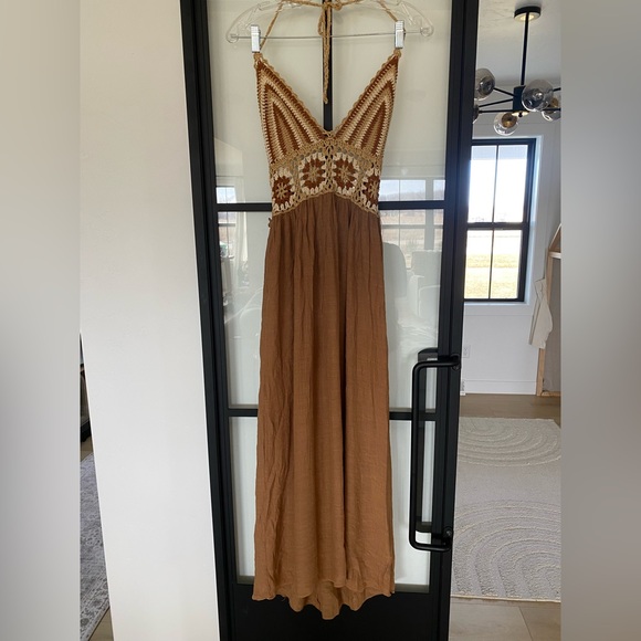 Cider Dresses & Skirts - Cider boho Brown Crochet Maxi summer Dress